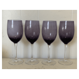 4 PRINCESS HOUSE HERITAGE TALL STEMMED PURPLE ETCHED WINE GOBLETS