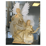 BEAUTIFUL PAIR OF LIGHTED ANGELS ON WOOD BASE FIBEROPTIC 18" TALL X 11" WIDE X 6" DEEP