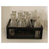 6 VINTAGE GLASS QUART MILK BOTTLES FOUND IN JAMES, GA AT THE OLD BALKCOM HOME PLACE & MORE WITH CRATE
