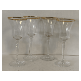 4 VINTAGE MIKASA JAMESTOWN GOLD RIMMED OPTIC CRYSTAL WINE GLASSES