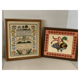 2 FRAMED NEEDLEPOINT/CROSS STITCHED PICTURES 13 3/4" X 12, 13X15