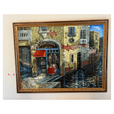 LR…Ornately framed, enhanced artwork featuring a restaurant scene on the canals of Venice, see pictures for details.