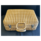 Garage…Vintage handwoven wicker picnic basket suitcase, see pictures for detailed.