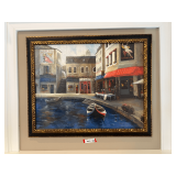 LR…Ornately framed,  enhanced artwork of European scene on the canal, see pictures for details.