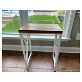 SUN…White and brown wood plank accent side table with metal frame, see pictures for details.