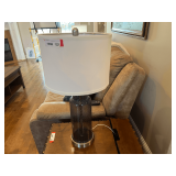 LR… Bottle glass lamp with drum shade, comes with USB ports, see pictures for details.