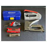 Garage… Assortment of hand tools to include staplers, allen wrenches, and Kobalt drill bits. Tub is not included, see pictures for details.