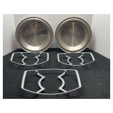 Set of Two Stainless Steel 9 x 1.25 Inch Baking Pans with Three Metal Serving Stands