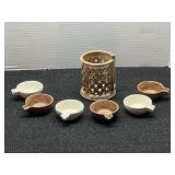 Ceramic Lattice Holder with Six Stackable Ashtrays