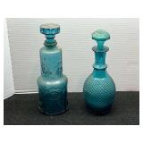 Set of Two Blue Glass Decanters