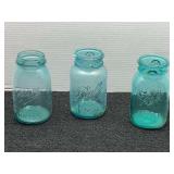 Vintage/antique canning jars, three pieces, see pictures for details.