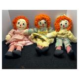 Set of Three Raggedy Ann and Andy Style Cloth Dolls