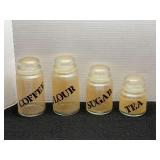 Set of Four Glass Kitchen Canisters with Burlap Texture Design