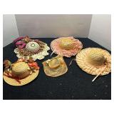 Collection of Four Decorative Doll Straw and Lace Hats