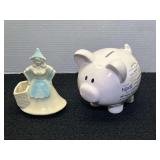 Ceramic Figural Planter, believed to be vintage Shawnee pottery, and Piggy Bank Set