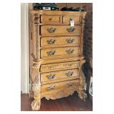 CARVED TALL CHEST WITH LARGE BALL AND CLAW FEET
