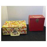 Vintage deJay Playmates portable child’s record player, comes with assortment of vintage 45’s with carrying case, see pictures for details.