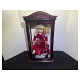 Porcelain Doll in Wooden Display Case