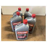 5 QUARTS OF FRAM SAE 0W-20 SYNTHETIC HIGH MILEAGE MOTOR OIL