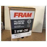 6 GALLONS OF FRAM SAE 0W – 20 FULL SYNTHETIC MOTOR OIL