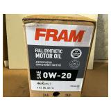 6 GALLONS OF FRAM SAE 0W – 20 FULL SYNTHETIC MOTOR OIL