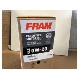 6 GALLONS OF FRAM SAE 0W – 20 FULL SYNTHETIC MOTOR OIL