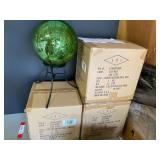 D3-Lighted gazing balls, three green, one red. Still new in the boxes, see pictures for details.