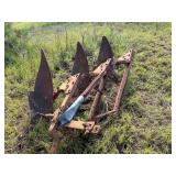Vintage Farm implement, believed to be a vintage 3-bottom disc plow, see pictures for details.