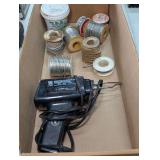 Wen soldering gun, working condition unknown, comes with extra solder. Cardboard bin is not included, see pictures or details.