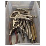 Assortment of locking pliers, pliers, and more. See pictures or details.