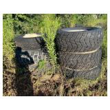 Large military vehicle truck tires, approximately 12 pieces, please inspect this item to make sure it fits your needs. See pictures for details.