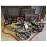 Shop Organization Lot with Rotating Parts Bins, Hardware Organizers, Wrenches, Fasteners, and More in Floor Area Marked 5012