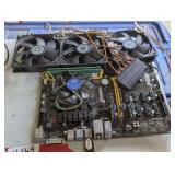 D5 – Intel CPU cooling fans, one is mounted on a motherboard, working condition unknown, see pictures for details.