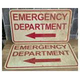 Set of Two Emergency Department Directional Metal Signs with Left-Pointing Arrows