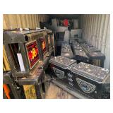 Gaming machines, working condition unknown, some stools. Shipping container sold separately
