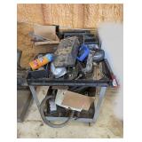 Rolling metal cart with large assortment of hoses, fasteners, and much more. See pictures for details.