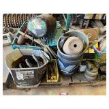 D2-Pallet lot of assorted items to include a large coil spring, lug nuts, vintage padlocks, MVP SuperLift 3-Ton Jack Stand, sleeping bag, and much more. See pictures for details.