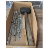 Socket storage rails, rubber mallet, and wire brush. Cardboard bin is not included, see pictures for details.