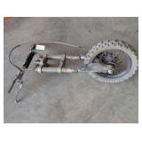 Front fork assembly for youth size dirt bike, includes disc brake and suspension