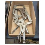 Heavy duty locking C clamp pliers, four pieces, cardboard bin is not included, see pictures for details.