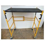 D4-Metaltech small rolling scaffolding, upright is bent on one side, but still functional. See pictures for details.