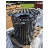 Commercial-grade, heavy-duty slatted steel trash receptacle, see pictures for details.