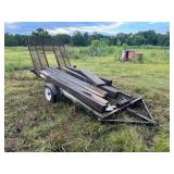 10’ X 5’ utility trailer, needs a new deck. Has a back gate/ramp, hitch needs reattaching. Content of 6 x 6 posts are included. See pictures for details.