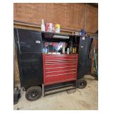 Rolling, racing pit cart, comes with toolbox and assorted content. See pictures for details.