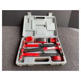D5-Seven-piece auto body hammer and dolly set, comes in carrying case. Appears to have been gently used, see pictures for details.