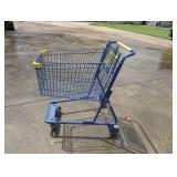 Blue Metal Shopping Cart with Yellow Handle