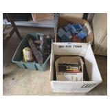 Assorted Hardware, Electrical Boxes, and Towing Equipment in 2 Boxes and Bin in Floor Area Marked 5090