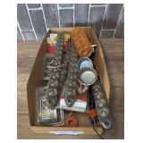 Miscellaneous electrical parts and lights, cardboard bin is not included, see pictures or details.