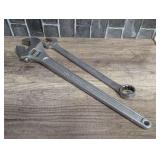 Large wrench assortment to include a large Crescent wrench and combination wrench, two pieces, see pictures for details.