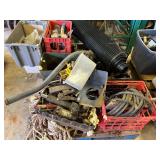 D2-Pallet lot of assorted items to include assorted fasteners, small vice, chainsaw bars, excavator bucket tooth assembly, and more. See pictures for details.